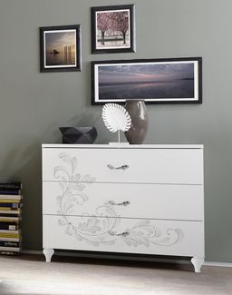 Kommode >Noella< (BxHxT: 104x92x46 cm) in Weiss Melamin mit Siebdruck