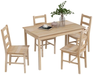HOMCOM Essgruppe 5-teilige Esszimmergruppe aus Massivholz, (Sitzgruppe, 1-tlg, Esstisch mit 4 Stühlen), für Esszimmer, Küche, Natur