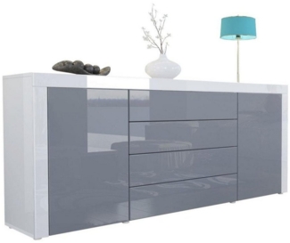 Sideboard Kommode La Paz, Korpus in Weiß Hochglanz / Front in Grau Hochglanz mit Rahmen in Weiß Hochglanz