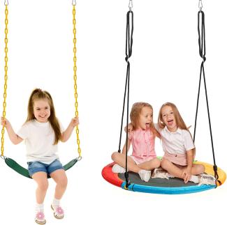 COSTWAY 2er Gartenschaukel Set Doppelschaukel Baumschaukel Eva Schaukel Tellerschaukel Kinderschaukel für Terrasse, Spielplatz (2 Schaukel)