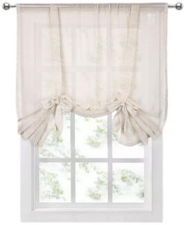 Jibenhome Raffrollo Creme Vintage Vorhang mit Bindebänder Leinen,Stangentasche, Halbtransparenter