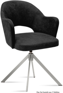 Armlehnstuhl drehbar (2er-Set) Davinia 59x87x61 Edelstahl/Anthrazit
