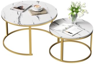 TWSOUL Couchtisch Rund Kaffeetisch 2er Set mit Marmormuster, 80 x 45.5cm + 60 x 38cm