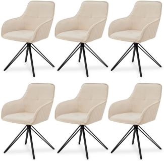 Juskys Drehstuhl Clyde 6er Set mit Armlehne & Stoff Bezug - Esszimmerstuhl modern - Polsterstuhl Esszimmer - 120 kg belastbar - Stuhl Samt Beige