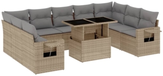 vidaXL 10-tlg. Garten-Sofagarnitur mit Kissen Beige Poly Rattan 3268109