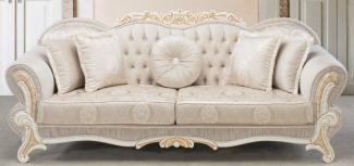 Casa Padrino Luxus Barock Sofa Hellrosa / Weiß / Gold 237x90 x H. 99 cm - Wohnzimmer Sofa mit dekorativen Kissen