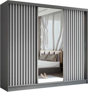 AX LIVING Cabinio Kleiderschrank Grau Weiß mit Spiegel 240 cm Breite