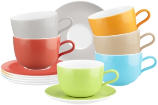 Seltmann Weiden Liberty Pure Colors Milchkaffeetasse mit Untertasse 380 ml 6er Set Mixed - DS