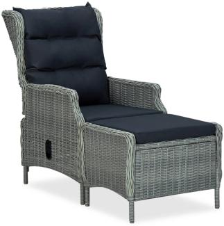 vidaXL Verstellbarer Gartensessel mit Fußhocker Poly Rattan Hellgrau 313304