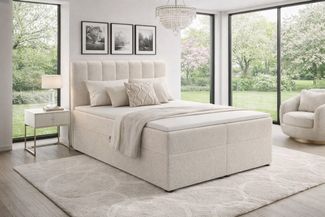 Deine Möbel 24 Boxspringbett VINCENT Polsterbett mit Bettkasten & Topper, Bouclé Stoff Bezug, (Set, 1-St, Bett in Weiß, Creme, Hellgrau, Grau, Schwarz), Größe: 120x200 140x200 160x200 180x200 200x200