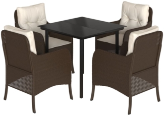 vidaXL 5-tlg. Garten-Essgruppe mit Kissen Braun Poly Rattan 3211942