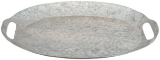 Viana Dekotablett Deko-Tablett Oval Zink Optik Vintage Shabby Chic Metall Silbergrau