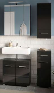 Badmöbel Set Leon in schwarz Hochglanz 4-teilig 105 x 182 cm