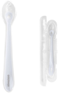 Kikkaboo Baby Silikonlöffel mit Etui Silikonspitze, langer Griff, ab 4 Monate blau