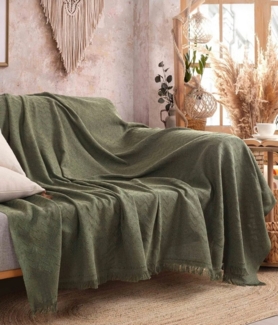 Plaid Plaid Ibiza aus Biobaumwolle in Khaki, Sandiik