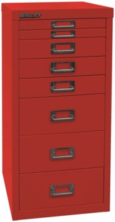 Bisley Multidrawer Schubladenschrank aus Metall mit 8 Schubladen DIN A4 ohne Sockel - Farbe: Kardinalrot, L298-670