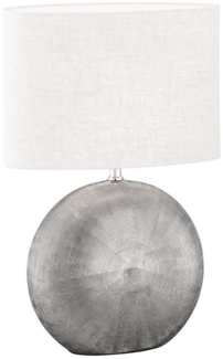 LED Tischlampe mit Keramikfuß Silber & Lampenschirm Leinen Weiß, Höhe 53cm