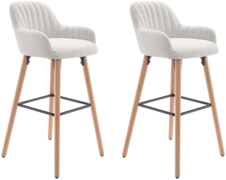 Vente-unique - Barhocker 2er-Set - Stoff & Buchenholz - Cremefarben - ELEANA