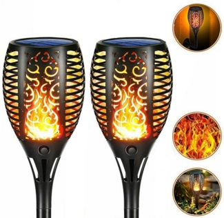 oyajia LED Solarleuchte 2/4 Stück 96 LEDs Solarleuchte Fackel Gartenfackeln mit Flammeneffekt, LED fest integriert, Warmweiß, IP65 Wasserdicht Solarlampe für Außen, Gärten, Rasen Beleuchtung