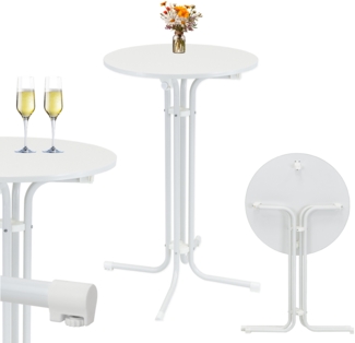 Stehtisch klappbar Ø 70 cm Höhe 110 cm Stahl Gastrotisch Partytisch Bistrotisch Gartentisch in Weiß