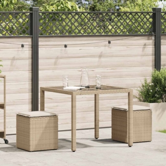 vidaXL Gartenhocker mit Kissen 2 Stk. Beige 40x40x43 cm Poly Rattan 4104043