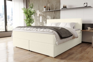 99rooms 'Phönix' Boxspringbett, Creme, 140x200 cm, Cordstoff POSO