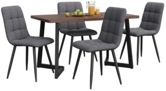 OKWISH Esstisch Essgruppe,Esstisch mit Stühlen Set, Moderner Küchentisch Set (Essgruppe (5-teilig) – Moderner Esstisch mit Walnuss-MDF Platte und 4 Leinenstühlen mit schwarzen Metallbeinen, stilvolles Küchentisch-Set für kleine Räume, hohe Stabilität, ...