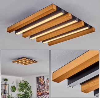 hofstein Deckenleuchte moderne Deckenlampe aus Metall/Holz/Kunststoff in Schwarz/Natur/Weiß, LED fest integriert, 3000 Kelvin, 15 Watt, 1600 Lumen, 3000 Kelvin, Länge 31 cm