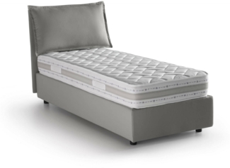 Dmora Einzelbett Armaduk, Bettkasten mit Stoffbezug, 100 % Made in Italy, Öffnung vorne, inklusive Matratze 80 x 190 cm, Grau