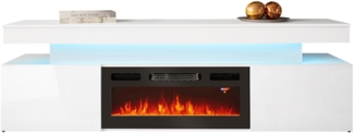 Mirjan24 'EF 2D Serkuzo' TV-Lowboard mit Kamin, MDF weiß (hochglanz/matt), 59 x 41 x 190 cm