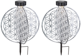2er Set LED Solarleuchte, Lebensblume, silber-antik, rund, H 41 cm