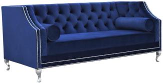 Casa Padrino Luxus Chesterfield Samt Sofa mit Kissen 172x84 x H. 76,5 cm Mittelblau