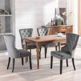 Flieks Esszimmerstuhl (4er Set, 4 St), 4er Set Polsterstühle Küchenstuhl Wohnzimmer Samt