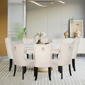 Puluomis Esszimmerstuhl (2/4/6/8 Set Grau/ Schwarz/Beige, 8 St), Samt Stuhl mit hoher Rückenlehne, Küchenstuhl mit Eichenbeinen