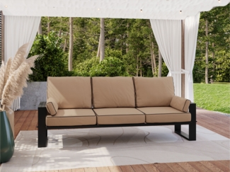 Gartensofa 3-Sitzer, Bequemes Polstersofa, schwarze metallbeine, Sofa für Terrasse - ELBA S3 - beige