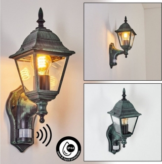 hofstein Außen-Wandleuchte Wandlampe Bewegungsmelder in antikem Look aus Metall/Glas, ohne Leuchtmittel, Wandleuchte im Retro/Vintage Design, Außenleuchte für Terrasse, E27