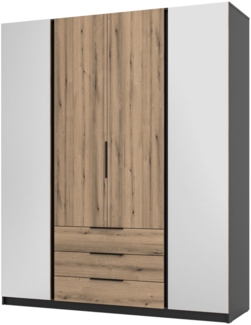 Selsey 'Kaja' Kleiderschrank 4-türig mit 2 Spiegeln & 3 Schubladen, Eiche/schwarz, ca. 239 x 200 x 62 cm