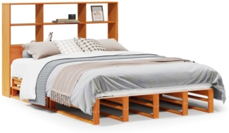 vidaXL Massivholzbett mit Regal ohne Matratze Wachsbraun 120x200 cm 3323919