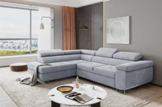 Couchgarnitur JADE Stoff Hellgrau mit Schlaffunktion Ottomane Links