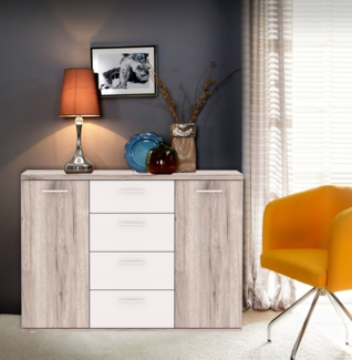 Kommode Anrichte 2trg 4 Schubladen sandeiche / weiß 130cm