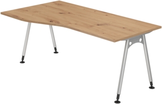 bümö manuell höhenverstellbarer Schreibtisch 180x100 cm in Asteiche - PC Tisch höhenverstellbar & groß, höhenverstellbarer Tisch Büro, großer Computertisch verstellbar, A-Serie, AS-18-R