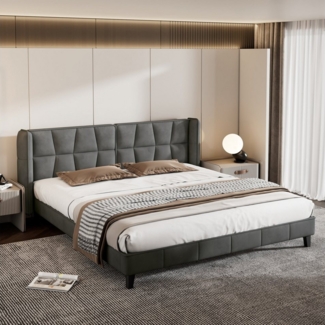 HAUSS SPOLE Polsterbett Jugendbett Doppelbett Bettrahmen Bettgestelle (Optimale Stützkraft, Holzlattenunterstützung, Einfache Montage Samt, grau), Stabile Struktur