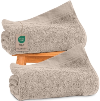 Hausfelder Saunatuch Premium Saunatücher 2er Set (Beige, 2 Saunatücher, 80x200 cm), (2-St), hautfreundlich, saugstark, 100 % Baumwolle
