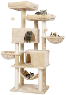 MSMASK Kratzbaum Stabiler Katzenbaum für groß Katzen mit 2 Höhlen, Natur Sisal Katzenkratzbaum,Sisal-Stämme,2 runder Katzenkorb