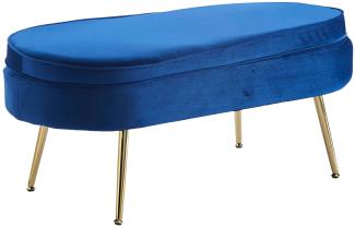 Sitzpouf Oval Dunkelblau 99 x 44 cm Samt mit Metallbeinen Gold