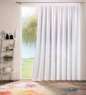 DecoHome24 Gardine Voile mit Effekt Weiß, Kräuselband (1 St), halbtransparent, Voile, Store