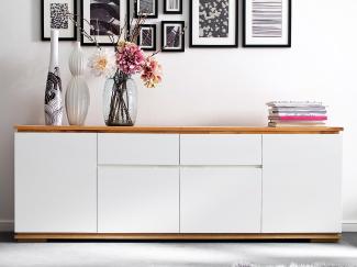 Sideboard Chiaro matt weiß Lack und Eiche / Asteiche massiv 182 x 81 cm