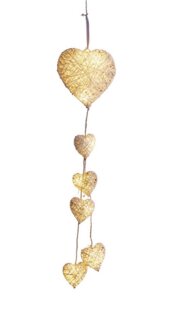 Dekoleidenschaft Dekohänger mit 6 beleuchteten Herzen in weiß 65 cm hoch, LED Leuchtdeko, Wanddeko, Leuchtdeko, Hängedeko, Fensterdeko hängend, Weihnachtsdeko, Türdeko