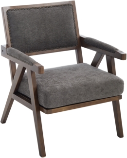 LVHOM Loungesessel mit Armlehne, Polstersessel aus Linen, Massivholzgestell, für Wohnzimmer, Büro, Schlafzimmer, Grau