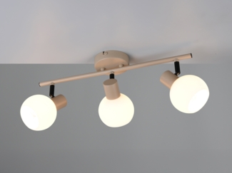 LED Deckenstrahler 3-flammig aus Metall in Beige mit Glasschirmen, Breite 45cm